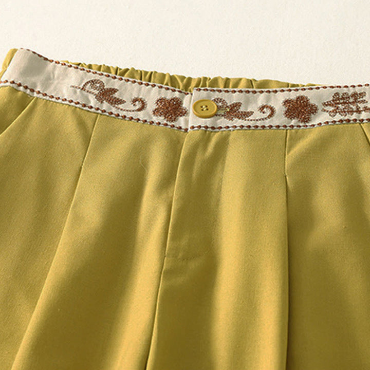 Buddha Stonesレディース 刺繍 伸縮性ウエストバンド ジッパーデザイン コットン ワイドレッグパンツ ポケット付き - image 12