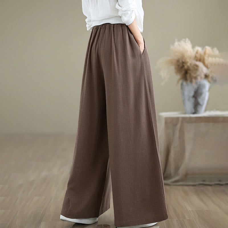 Buddha Stonesレディース ピュアカラー ドローストリング コットンリネン ワイドレッグ アンクル丈パンツ ポケット付き - image 25