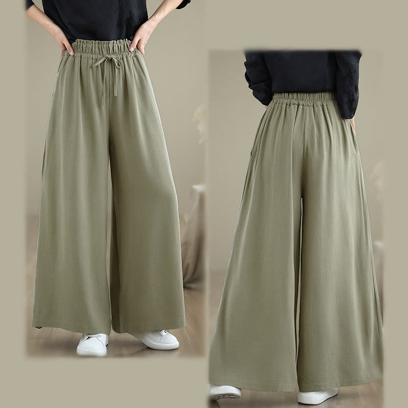 Buddha Stonesレディース ピュアカラー ドローストリング コットンリネン ワイドレッグ アンクル丈パンツ ポケット付き - image 13
