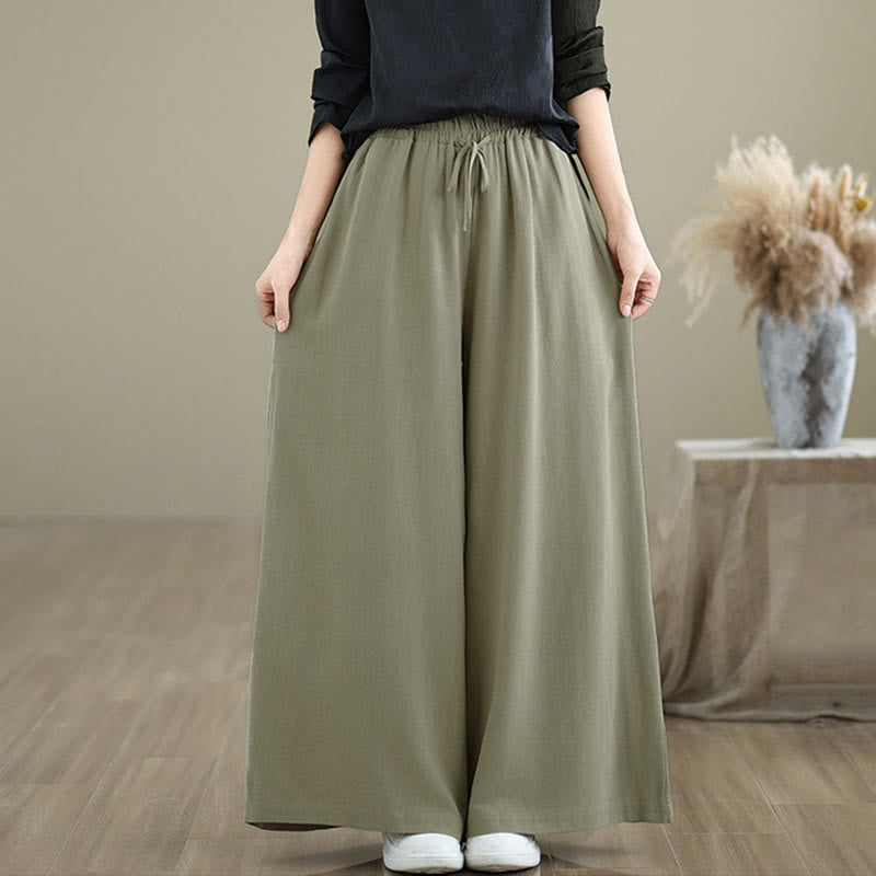 Buddha Stonesレディース ピュアカラー ドローストリング コットンリネン ワイドレッグ アンクル丈パンツ ポケット付き - image 4