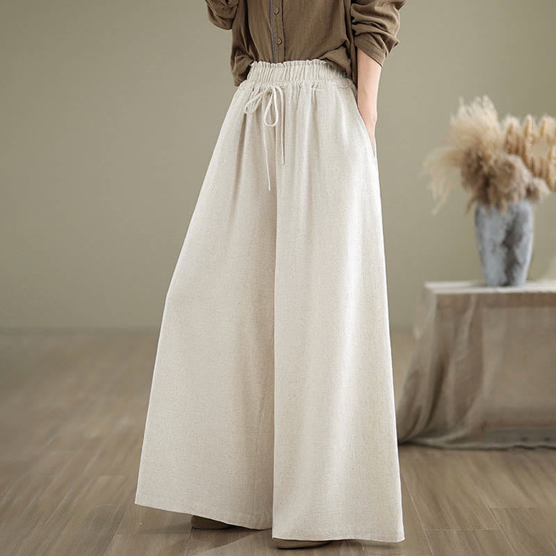 Buddha Stonesレディース ピュアカラー ドローストリング コットンリネン ワイドレッグ アンクル丈パンツ ポケット付き - image 16