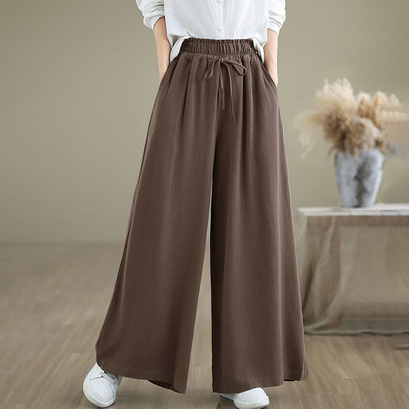 Buddha Stonesレディース ピュアカラー ドローストリング コットンリネン ワイドレッグ アンクル丈パンツ ポケット付き - image 23