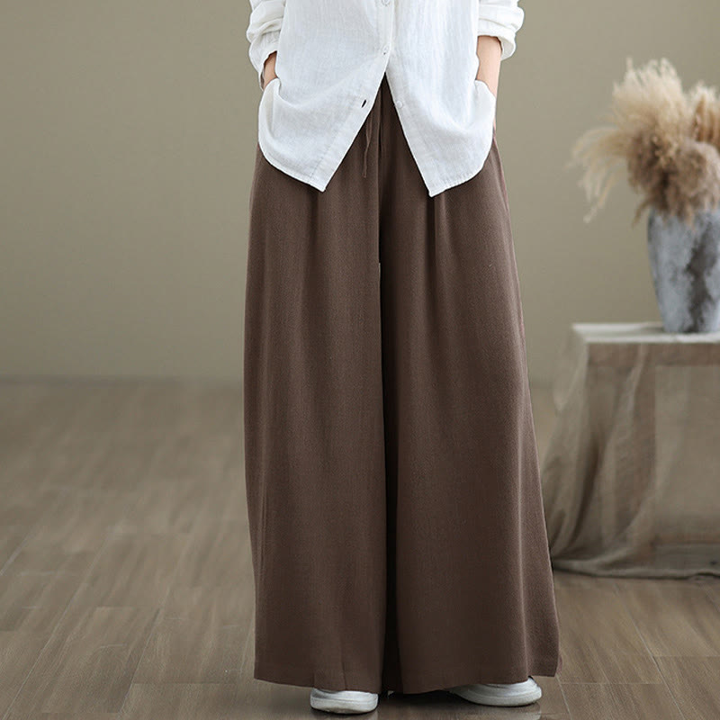 Buddha Stonesレディース ピュアカラー ドローストリング コットンリネン ワイドレッグ アンクル丈パンツ ポケット付き - image 22