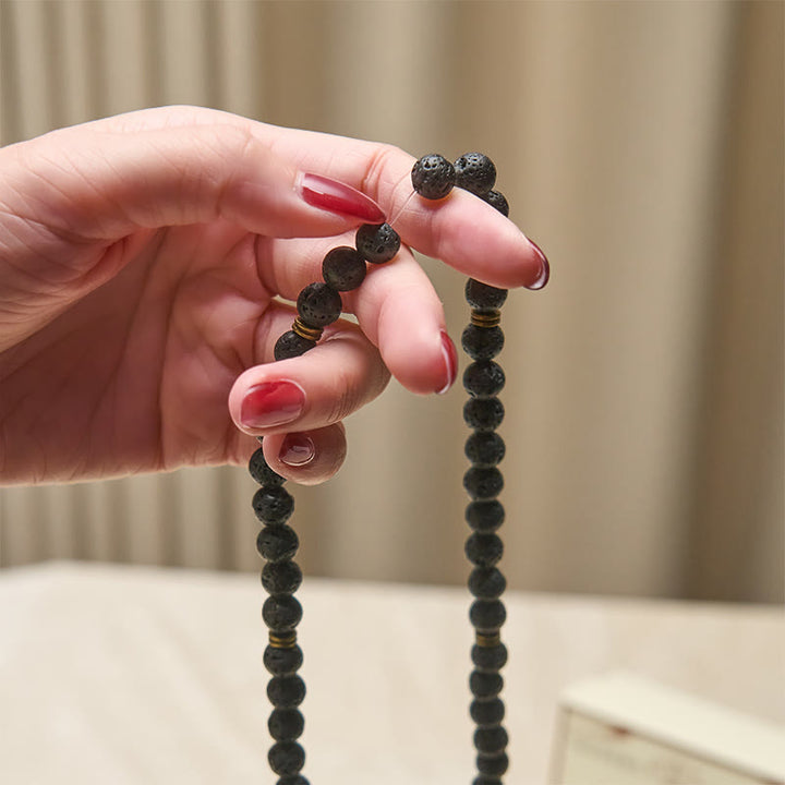 Buddha Stonesレトロ 蓮のシンボル チャーム 溶岩石ビーズ ヒーリング 新たな始まりマーラー数珠 - image 4