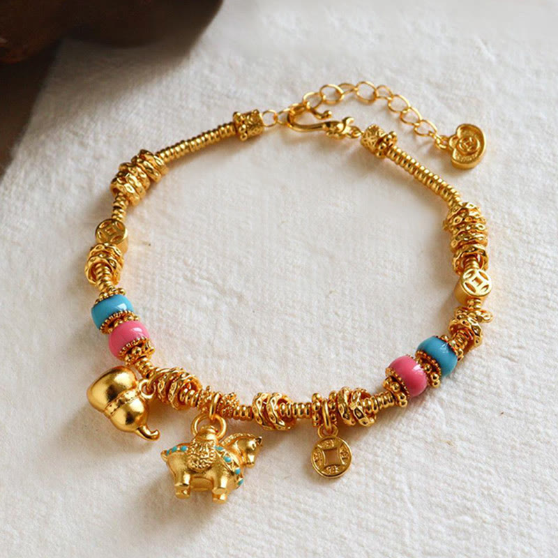 Buddha Stones午年 ひょうたん 銅貨 銅天秤ブレスレット - 銅の馬（手首周り：14～18cm） - image 0