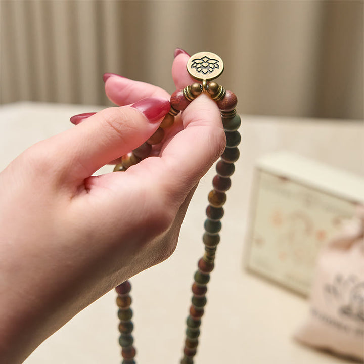 Buddha Stonesレトロ 蓮のシンボル チャーム ラウンドビーズ レッドターコイズ ウォームマーラー数珠 - image 4