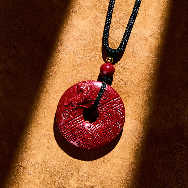 Buddha Stones午年 彫刻 福文字平和のお守りチャームデザイン 辰砂良縁祈願の良いネックレスペンダント - image 2