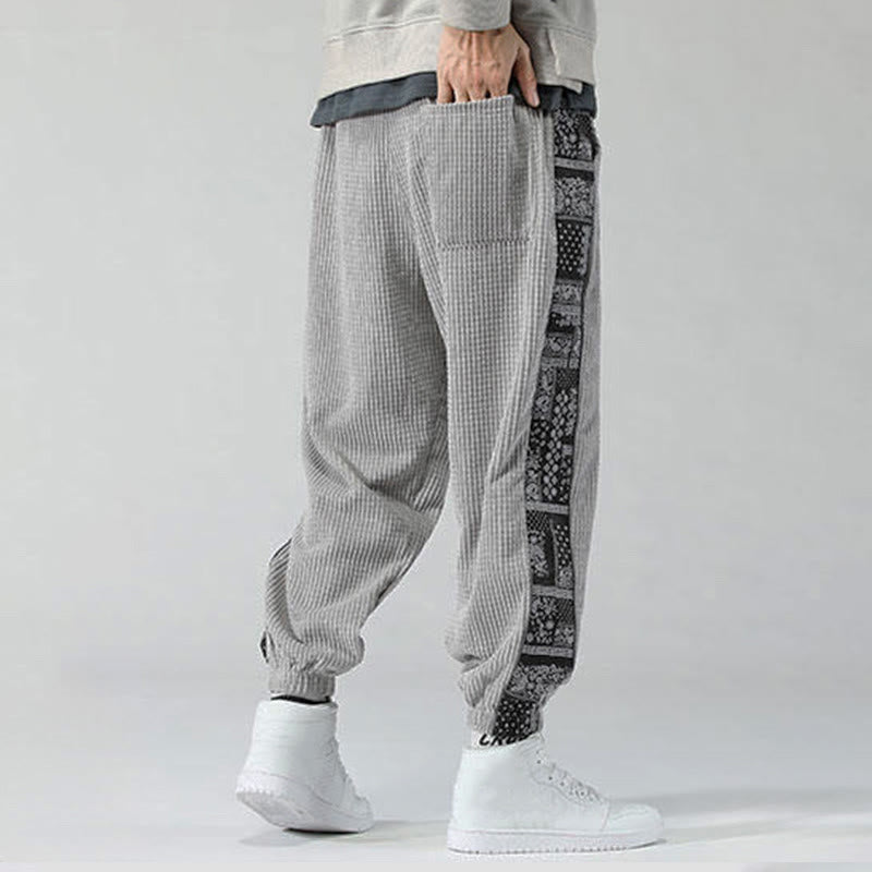 Buddha Stones秋冬 無地 ドローストリング サイドペイズリー柄 ストレートレッグ 足首丈 コーデュロイ メンズパンツ ポケット付き - image 16