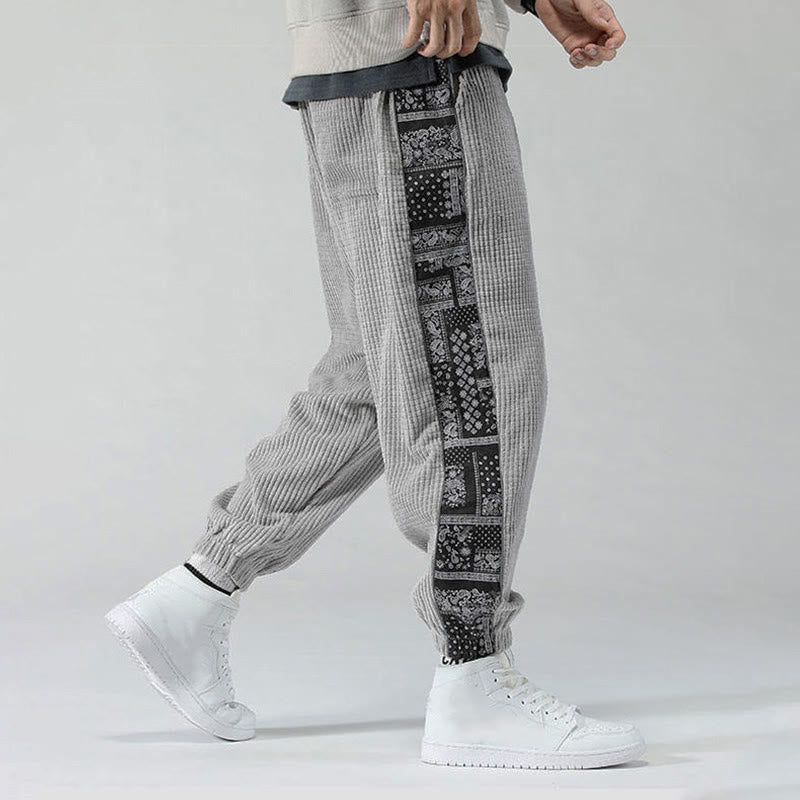 Buddha Stones秋冬 無地 ドローストリング サイドペイズリー柄 ストレートレッグ 足首丈 コーデュロイ メンズパンツ ポケット付き - image 15