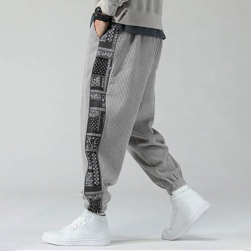 Buddha Stones秋冬 無地 ドローストリング サイドペイズリー柄 ストレートレッグ 足首丈 コーデュロイ メンズパンツ ポケット付き - image 17