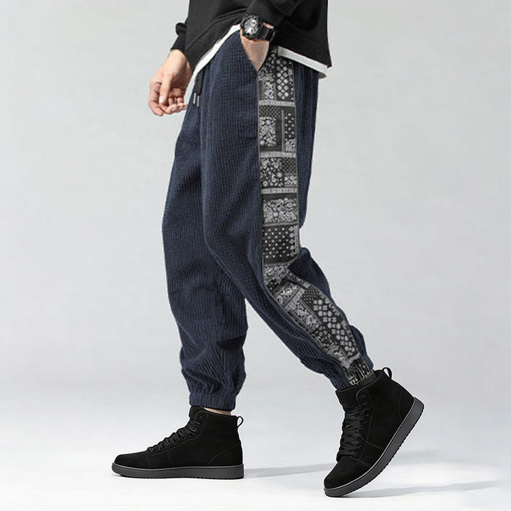 Buddha Stones秋冬 無地 ドローストリング サイドペイズリー柄 ストレートレッグ 足首丈 コーデュロイ メンズパンツ ポケット付き - image 33