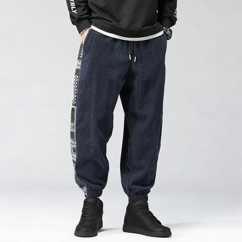 Buddha Stones秋冬 無地 ドローストリング サイドペイズリー柄 ストレートレッグ 足首丈 コーデュロイ メンズパンツ ポケット付き - image 28