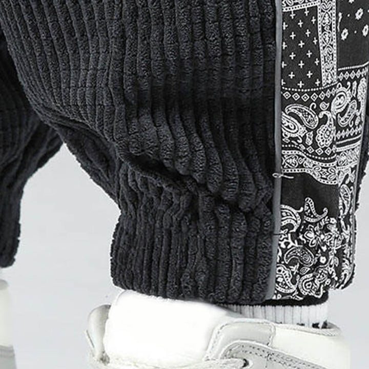 Buddha Stones秋冬 無地 ドローストリング サイドペイズリー柄 ストレートレッグ 足首丈 コーデュロイ メンズパンツ ポケット付き - image 12