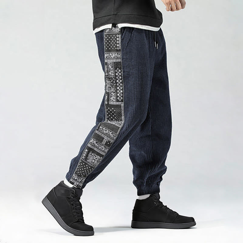 Buddha Stones秋冬 無地 ドローストリング サイドペイズリー柄 ストレートレッグ 足首丈 コーデュロイ メンズパンツ ポケット付き - image 30