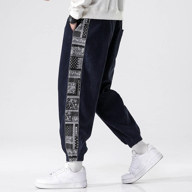 Buddha Stones秋冬 無地 ドローストリング サイドペイズリー柄 ストレートレッグ 足首丈 コーデュロイ メンズパンツ ポケット付き - image 32