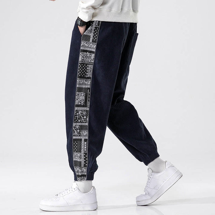 Buddha Stones秋冬 無地 ドローストリング サイドペイズリー柄 ストレートレッグ 足首丈 コーデュロイ メンズパンツ ポケット付き - image 32