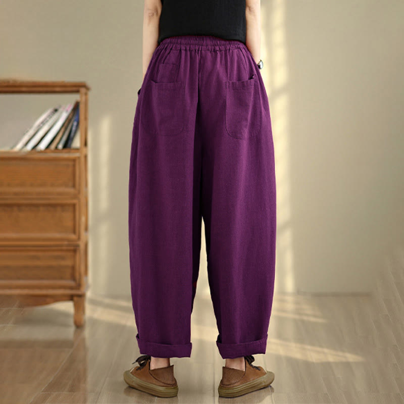 Buddha Stonesレディース 秋冬 無地 ドローストリング コットンリネン 7-8丈パンツ ポケット付き - image 15