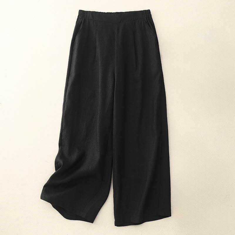 Buddha Stonesレディース 春 無地 シンプル 7-8丈 コットンパンツ ポケット付き - 黒 - US12、 UK/AU16、 EU44 (2XL) - image 6