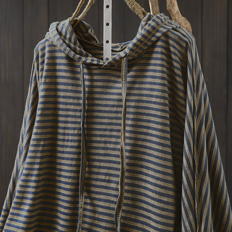 Buddha Stones春 ストライプ柄 長袖 レディース コットン パーカー - image 1