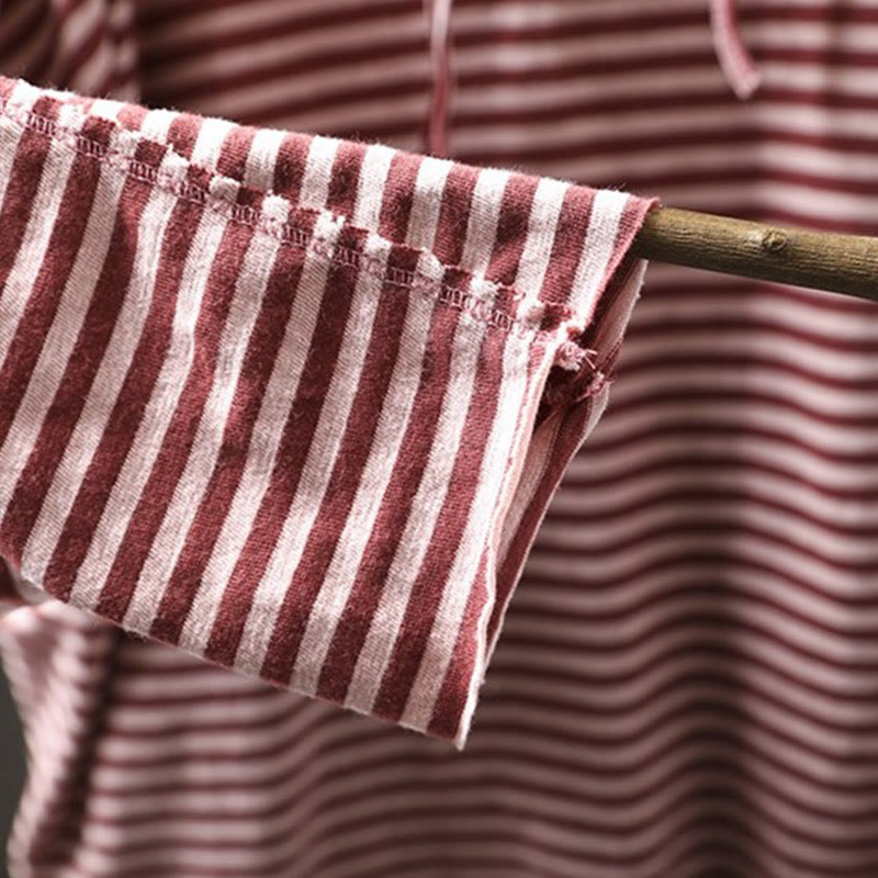 Buddha Stones春 ストライプ柄 長袖 レディース コットン パーカー - image 9