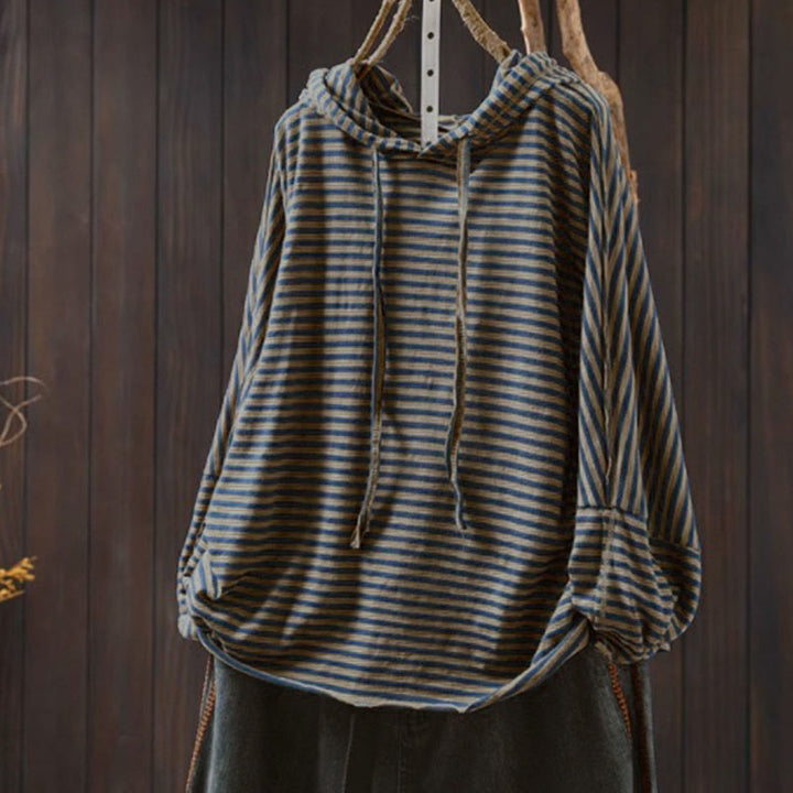 Buddha Stones春 ストライプ柄 長袖 レディース コットン パーカー - ダークブルー - US4-8/10、 UK/AU8-12/14、 EU36-40/42 (F) - image 0