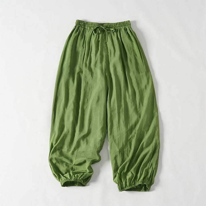 Buddha Stonesサマーグリーン アンクル丈 コットン ドローストリング レディース パンツ ポケット付き - image 1