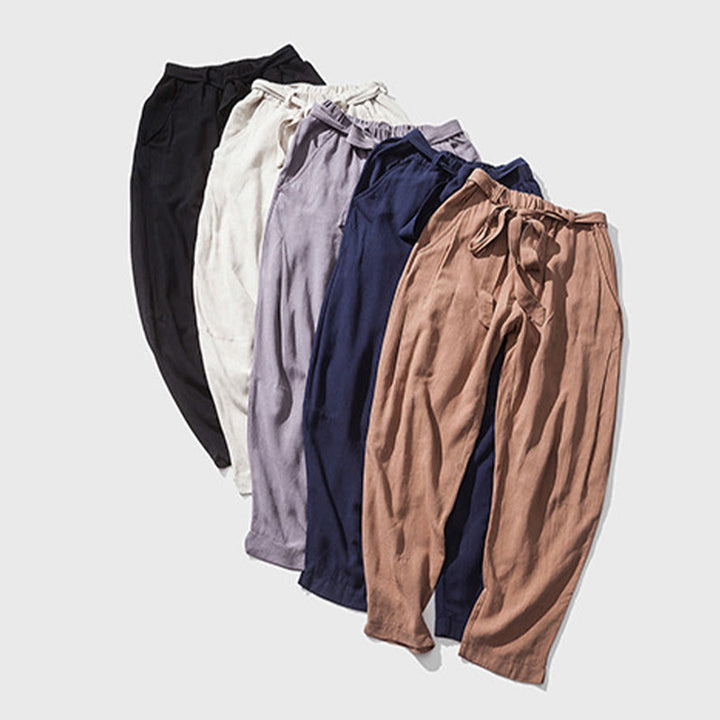 Buddha Stones通勤用 無地 シンプルデザイン メンズ ハーレム コットンパンツ ポケット付き - image 11