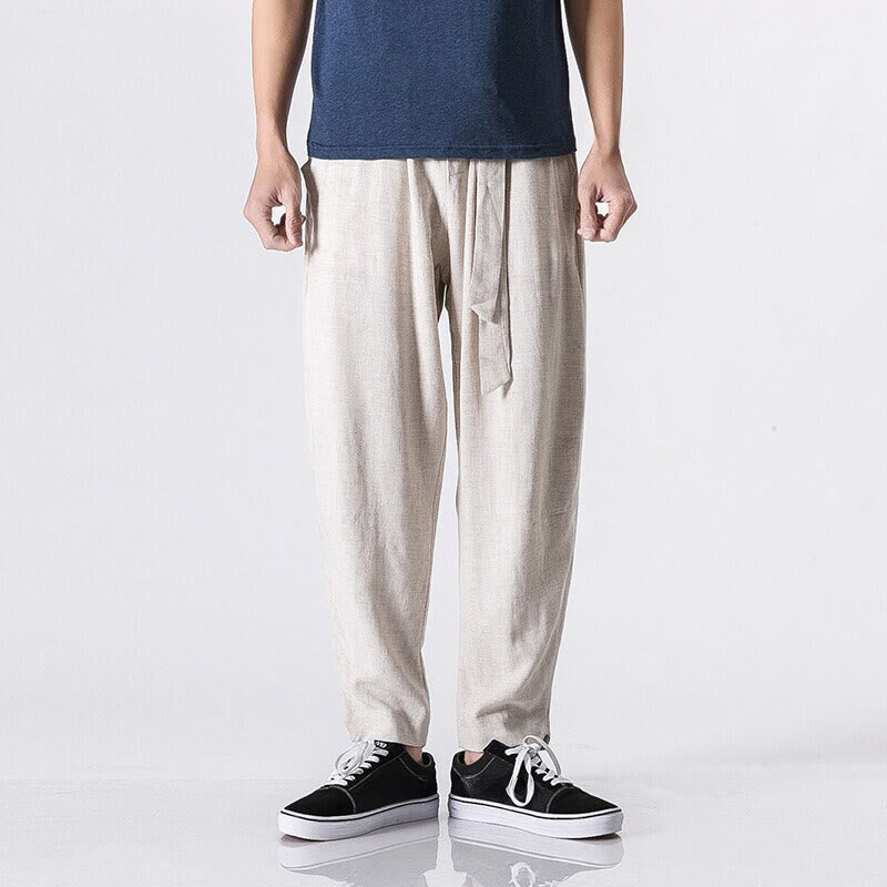 Buddha Stones通勤用 無地 シンプルデザイン メンズ ハーレム コットンパンツ ポケット付き - リネン - US/UK/AU46、 EU56 (5XL) - image 5