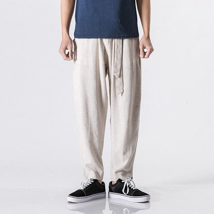 Buddha Stones通勤用 無地 シンプルデザイン メンズ ハーレム コットンパンツ ポケット付き - リネン - US/UK/AU46、 EU56 (5XL) - image 5