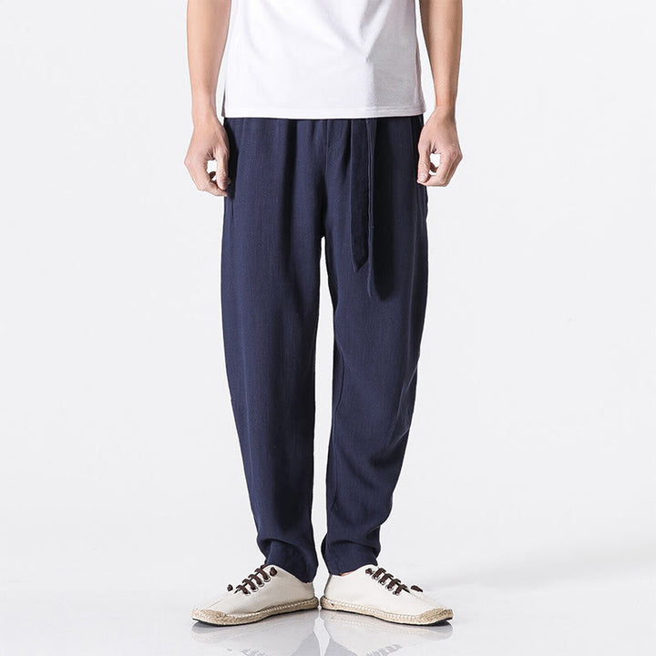 Buddha Stones通勤用 無地 シンプルデザイン メンズ ハーレム コットンパンツ ポケット付き - ダークスレートブルー - US/UK/AU46、 EU56 (5XL) - image 7