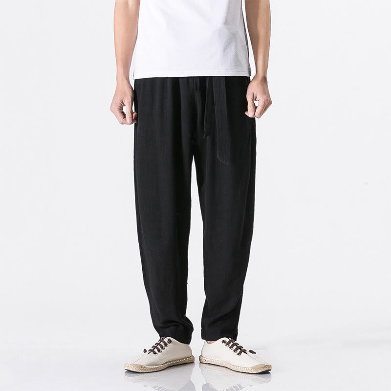 Buddha Stones通勤用 無地 シンプルデザイン メンズ ハーレム コットンパンツ ポケット付き - 黒 - US/UK/AU46、 EU56 (5XL) - image 3