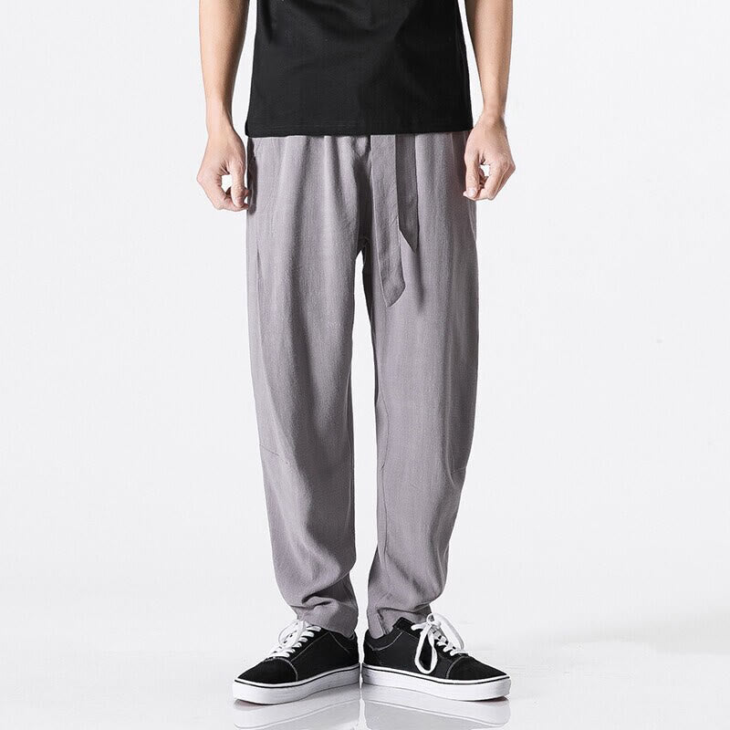 Buddha Stones通勤用 無地 シンプルデザイン メンズ ハーレム コットンパンツ ポケット付き - 銀 - US/UK/AU46、 EU56 (5XL) - image 8