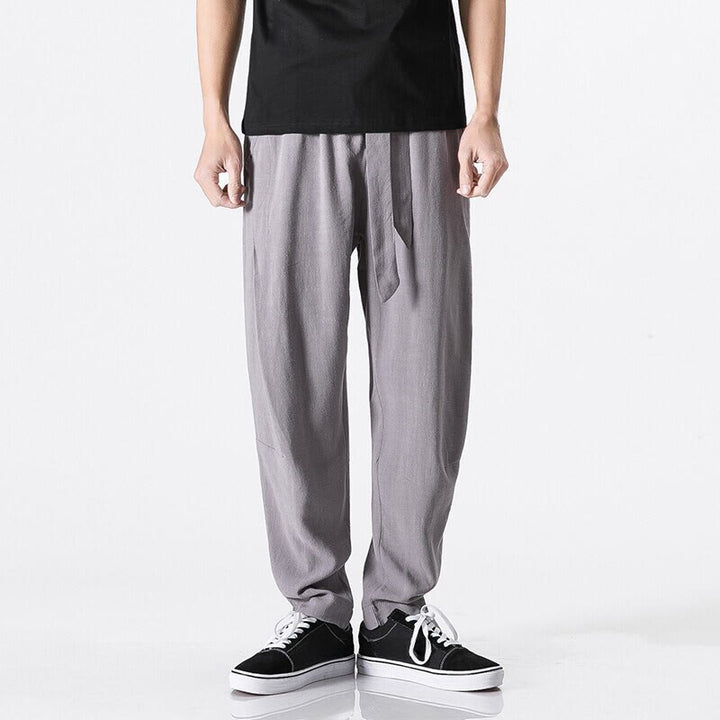 Buddha Stones通勤用 無地 シンプルデザイン メンズ ハーレム コットンパンツ ポケット付き - 銀 - US/UK/AU46、 EU56 (5XL) - image 8