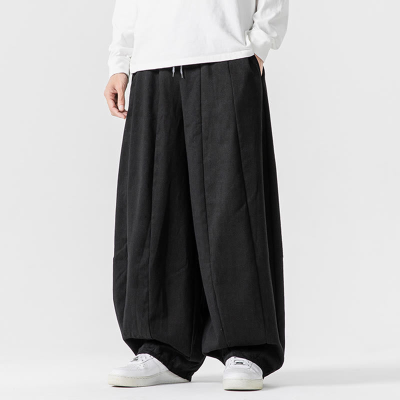 Buddha Stones冬用通勤 無地 ドローストリングデザイン メンズ ワイドレッグ コットンパンツ ポケット付き - image 39
