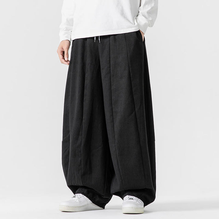 Buddha Stones冬用通勤 無地 ドローストリングデザイン メンズ ワイドレッグ コットンパンツ ポケット付き - image 39