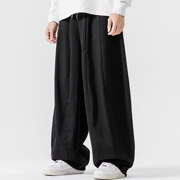 Buddha Stones冬用通勤 無地 ドローストリングデザイン メンズ ワイドレッグ コットンパンツ ポケット付き - image 41