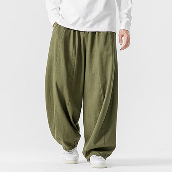 Buddha Stones冬用通勤 無地 ドローストリングデザイン メンズ ワイドレッグ コットンパンツ ポケット付き - image 19