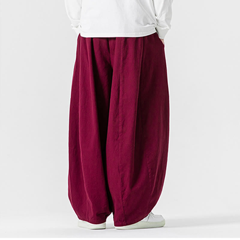 Buddha Stones冬用通勤 無地 ドローストリングデザイン メンズ ワイドレッグ コットンパンツ ポケット付き - image 37