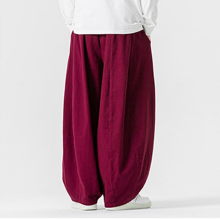 Buddha Stones冬用通勤 無地 ドローストリングデザイン メンズ ワイドレッグ コットンパンツ ポケット付き - image 37