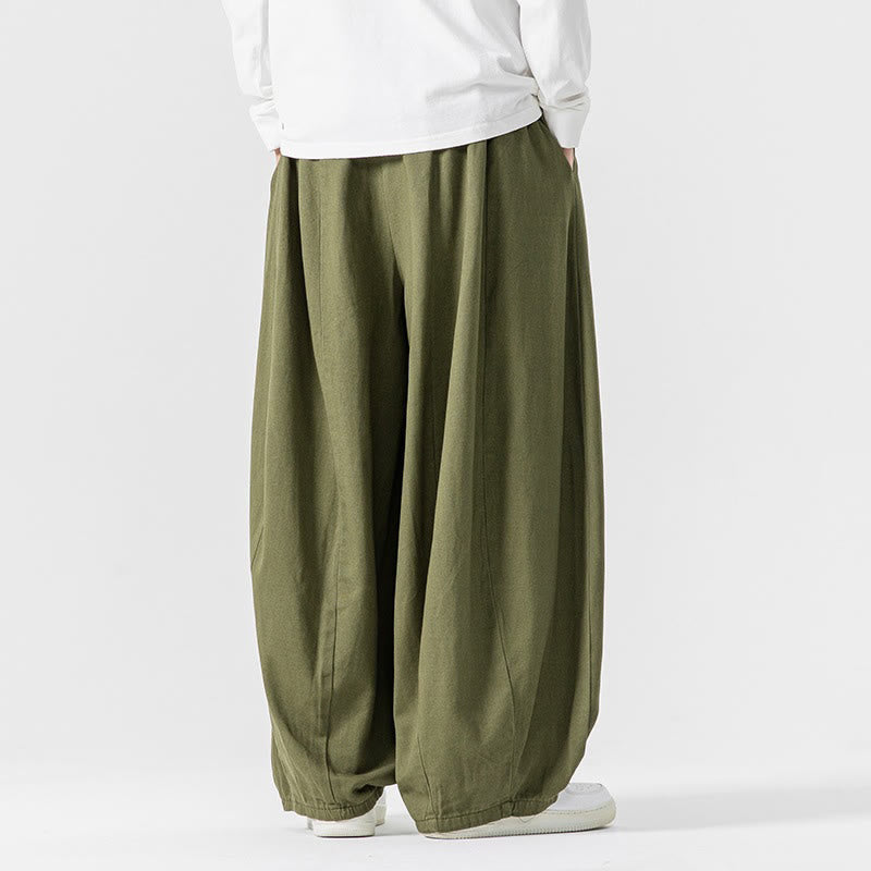 Buddha Stones冬用通勤 無地 ドローストリングデザイン メンズ ワイドレッグ コットンパンツ ポケット付き - image 20