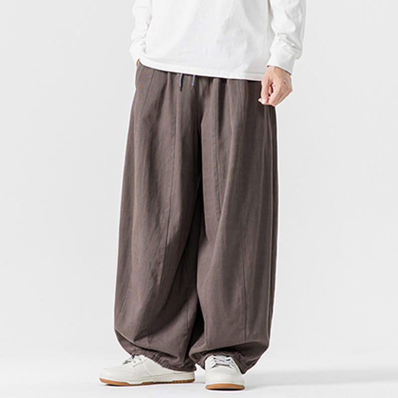 Buddha Stones冬用通勤 無地 ドローストリングデザイン メンズ ワイドレッグ コットンパンツ ポケット付き - image 27