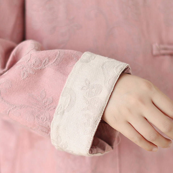 Buddha Stones秋の花柄プリント カエルボタン スタンドカラー 長袖 レディース コットンシャツ - image 10