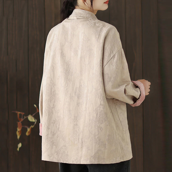 Buddha Stones秋の花柄プリント カエルボタン スタンドカラー 長袖 レディース コットンシャツ - image 18