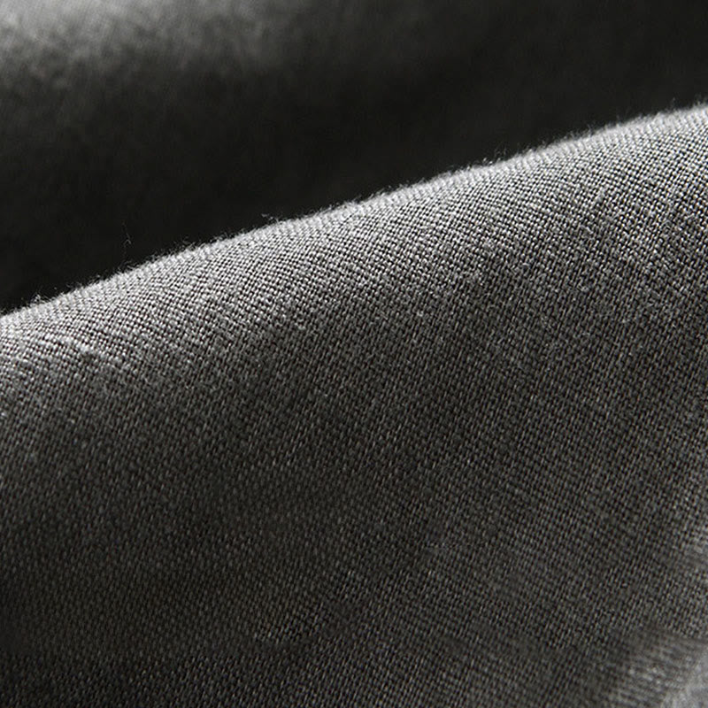 Buddha Stones秋冬 無地 ボタンダウン スタンドカラー 七分袖 リネン メンズシャツ ポケット付き - image 9