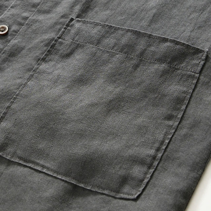 Buddha Stones秋冬 無地 ボタンダウン スタンドカラー 七分袖 リネン メンズシャツ ポケット付き - image 7