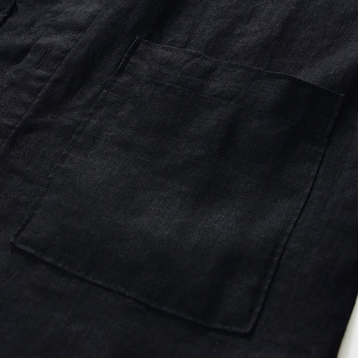 Buddha Stones秋冬 無地 ボタンダウン スタンドカラー 七分袖 リネン メンズシャツ ポケット付き - image 16