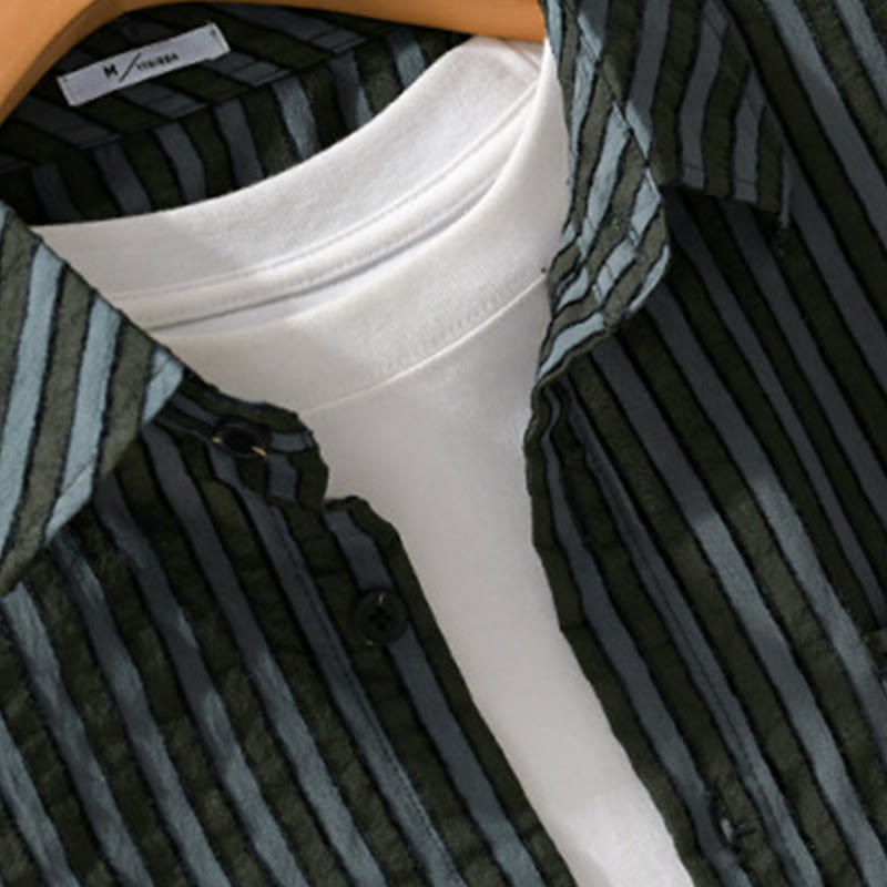 Buddha Stonesヴィンテージ ストライプ ボタンダウン スタンドカラー 長袖 メンズ コットンシャツ - image 3