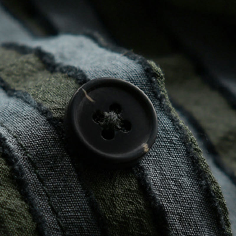 Buddha Stonesヴィンテージ ストライプ ボタンダウン スタンドカラー 長袖 メンズ コットンシャツ - image 4