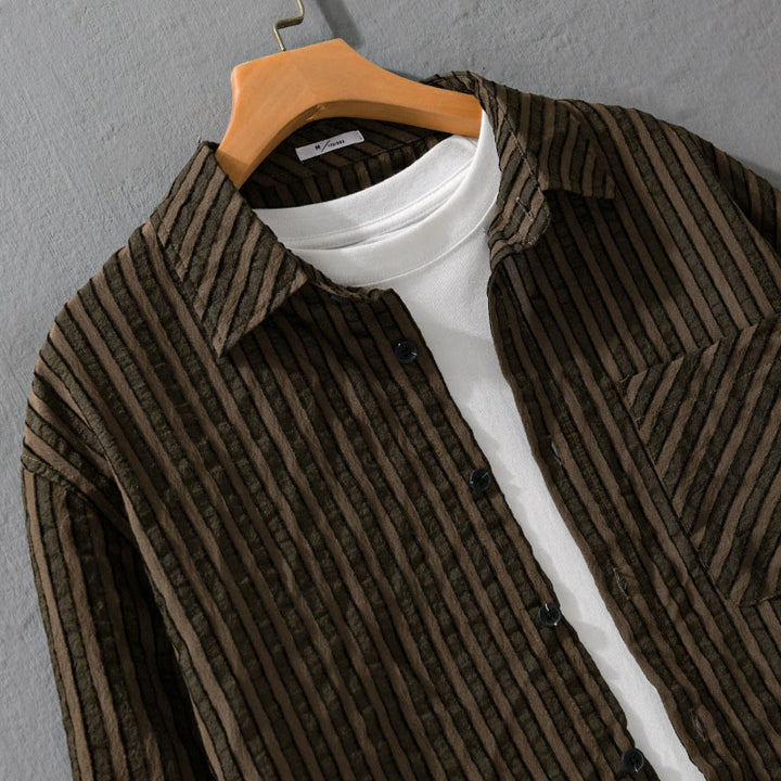 Buddha Stonesヴィンテージ ストライプ ボタンダウン スタンドカラー 長袖 メンズ コットンシャツ - image 8