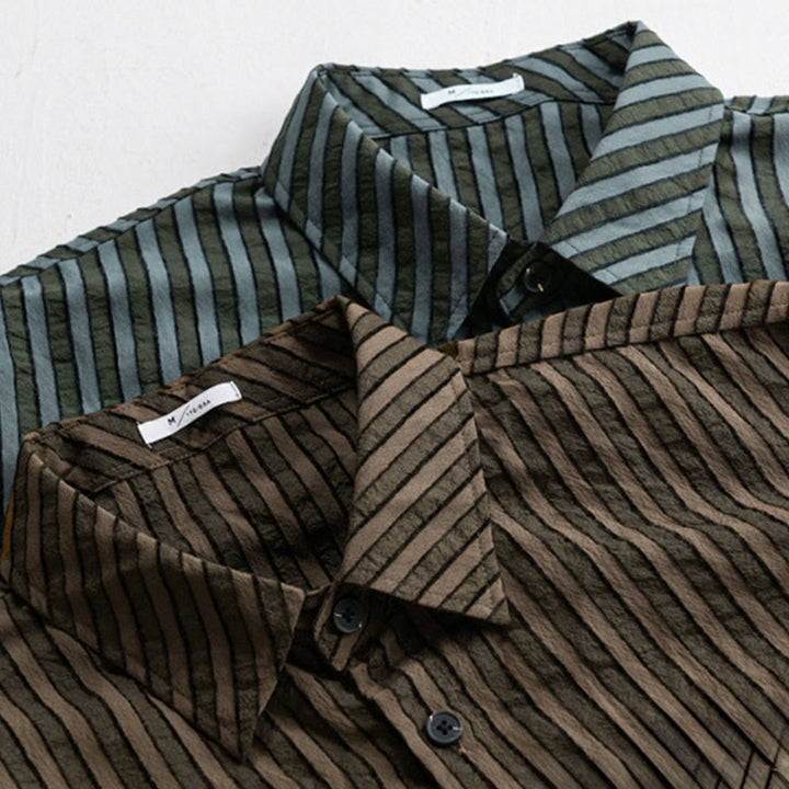 Buddha Stonesヴィンテージ ストライプ ボタンダウン スタンドカラー 長袖 メンズ コットンシャツ - image 17